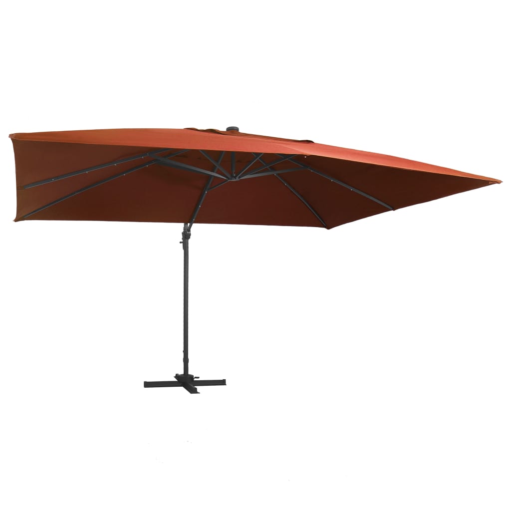 Cantilever Garden Parasol With Led Lights And Aluminium Pole 400X300 Cm Azure
