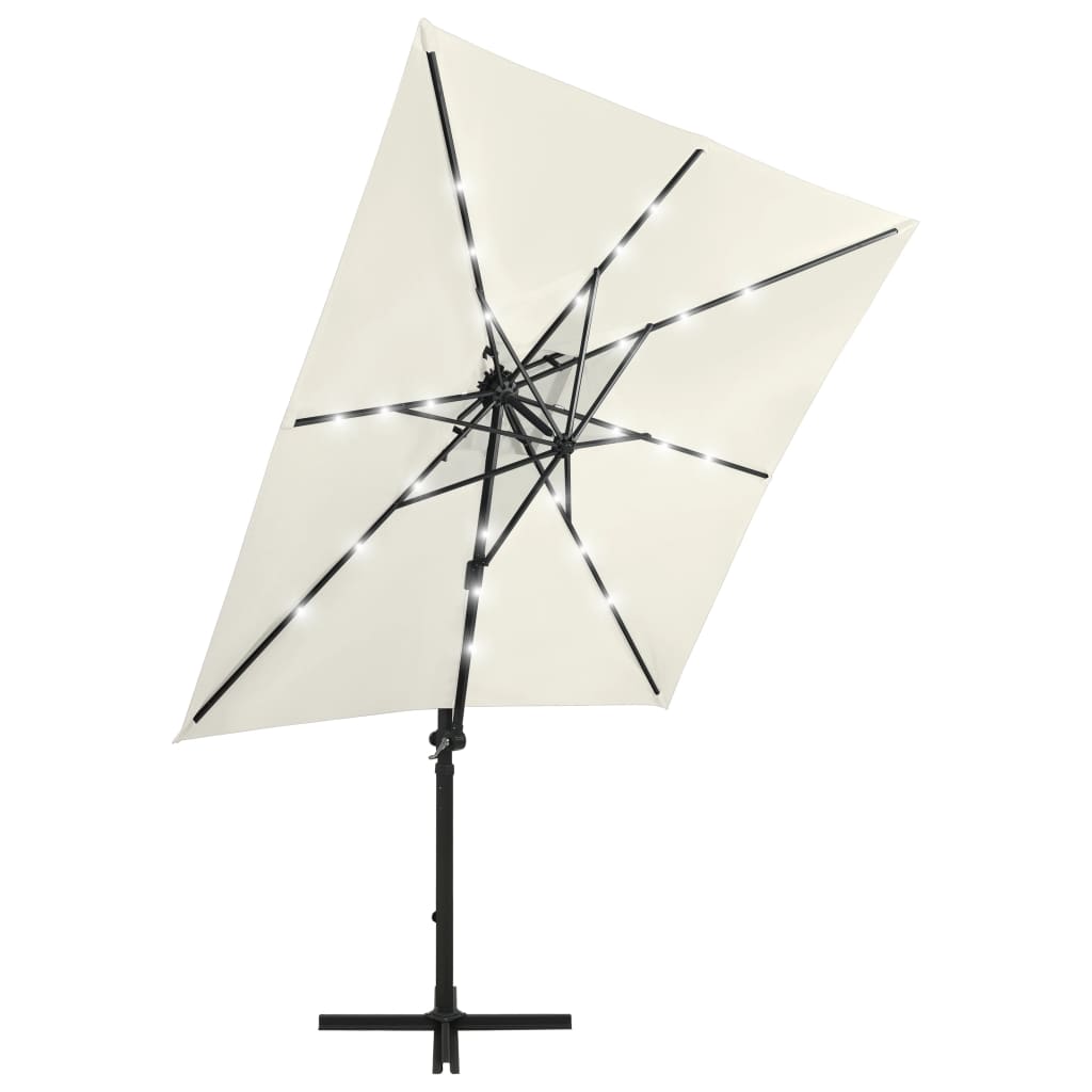 Cantilever Garden Parasol With Pole And Led Lights