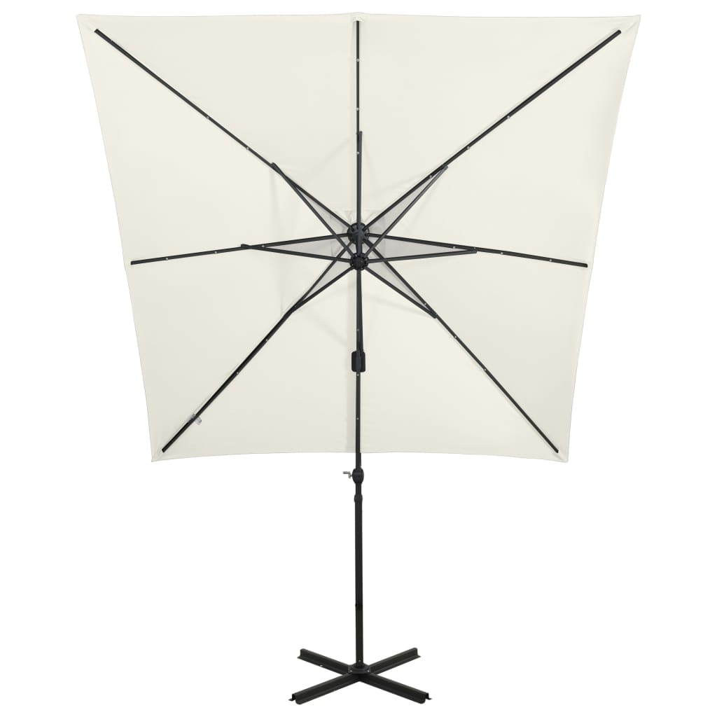 Cantilever Garden Parasol With Pole And Led Lights