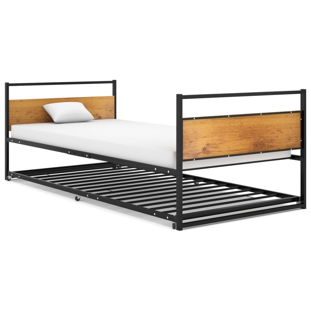 Pull-Out Bed Frame Without Mattress Black Metal 90X200 Cm