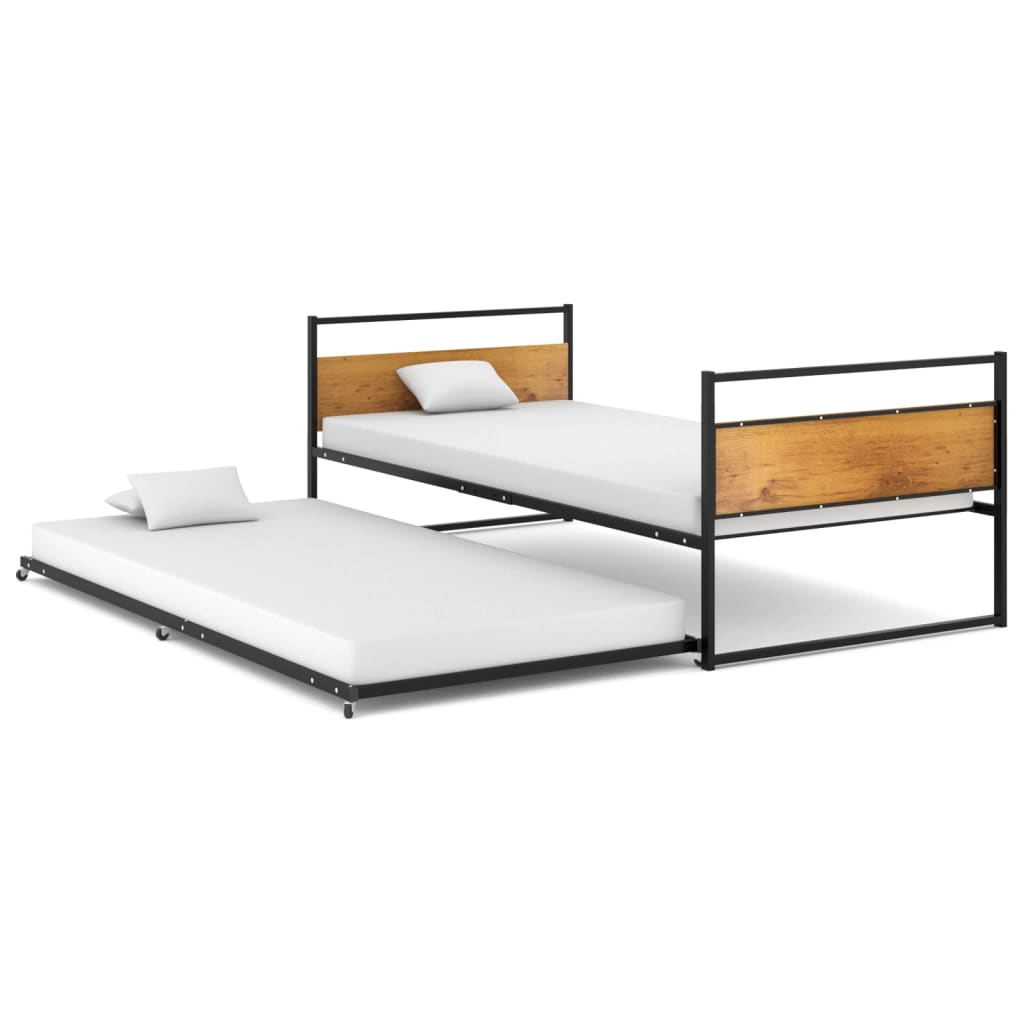 Pull-Out Bed Frame Without Mattress Black Metal 90X200 Cm