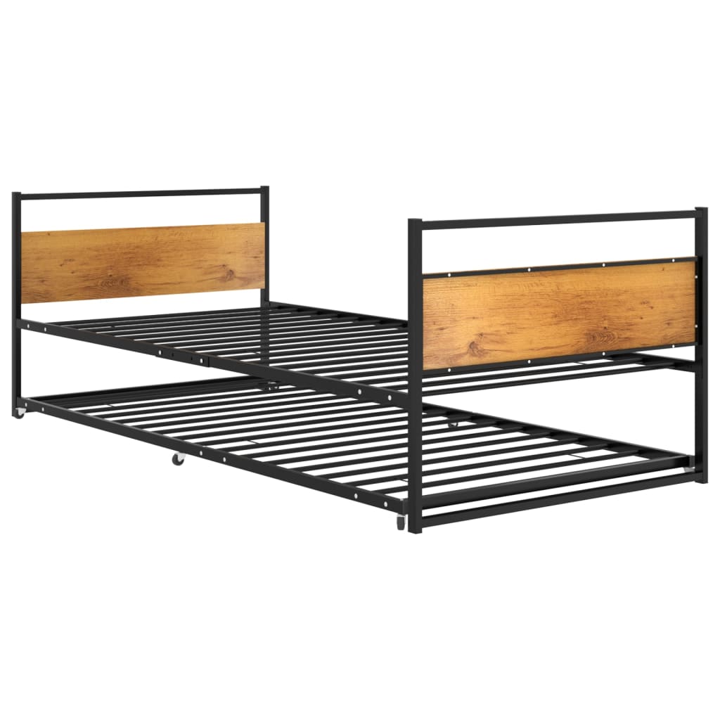 Pull-Out Bed Frame Without Mattress Black Metal 90X200 Cm