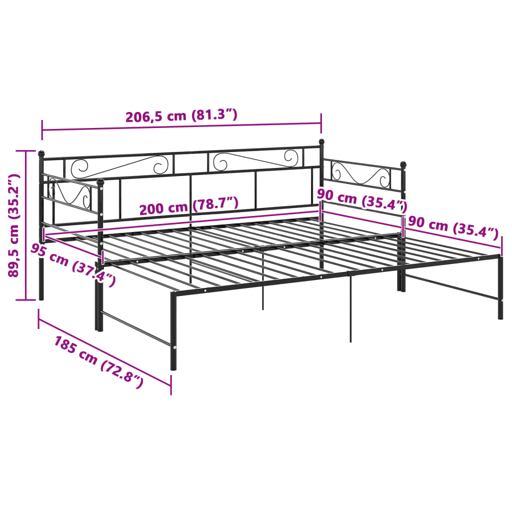 Pull-Out Sofa Bed Frame Without Mattress Metal 90X200 Cm