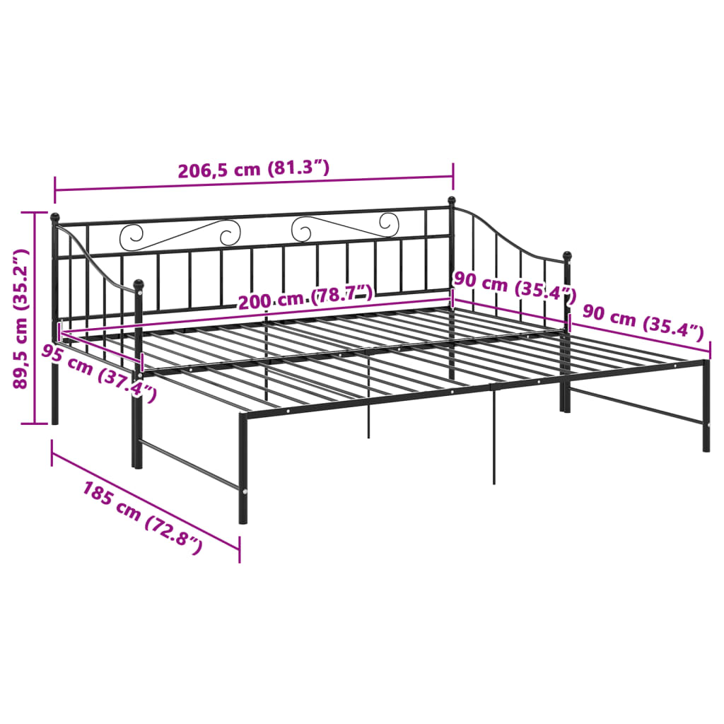 Pull-Out Sofa Bed Frame Without Mattress Metal 90X200 Cm