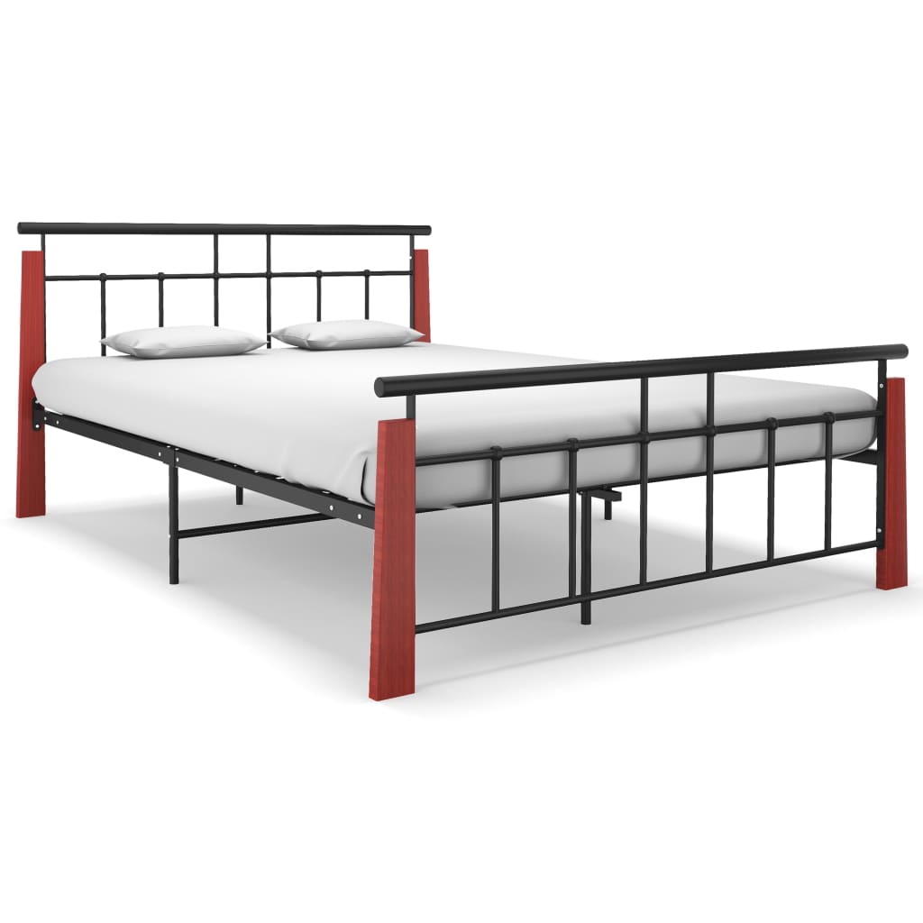 Bed Frame Without Mattress Metal And Solid Oak Wood