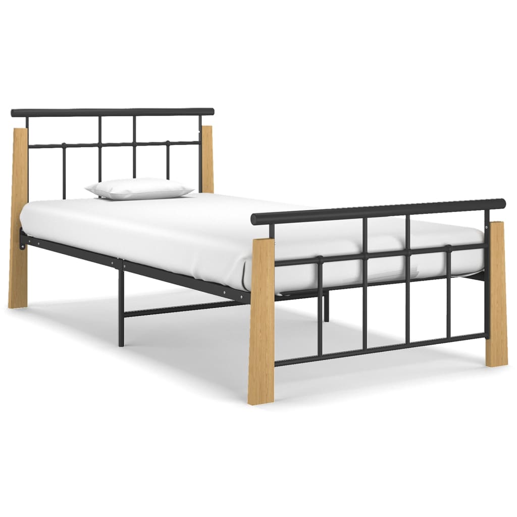Bed Frame Without Mattress Metal And Solid Oak Wood