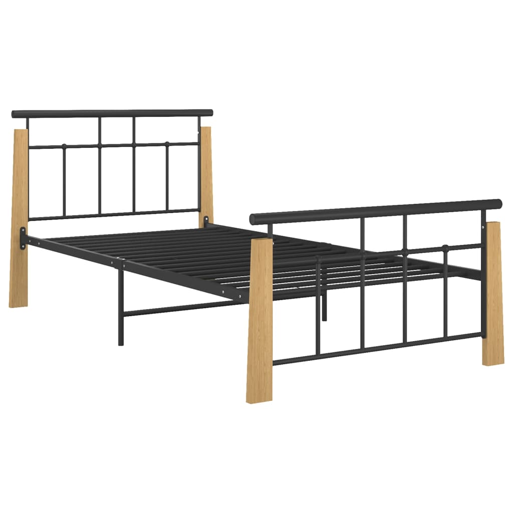 Bed Frame Without Mattress Metal And Solid Oak Wood