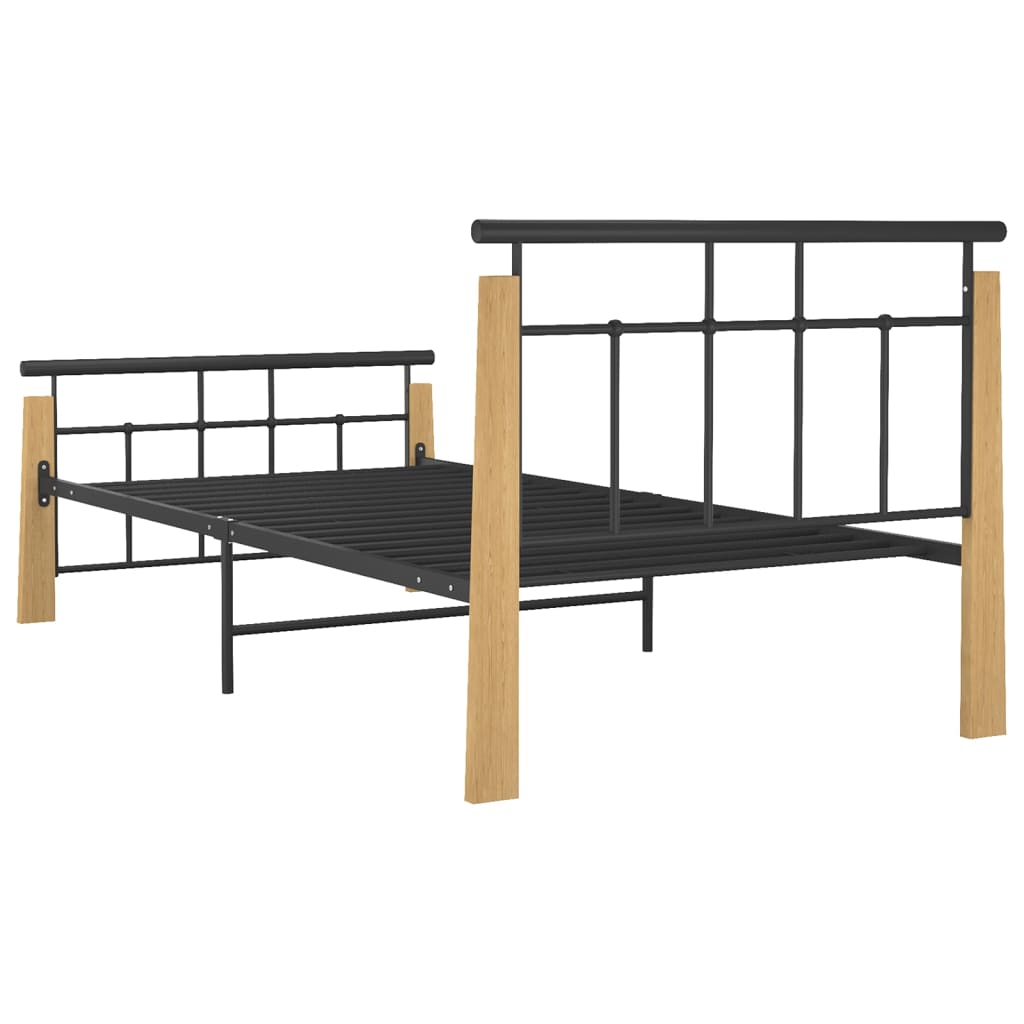 Bed Frame Without Mattress Metal And Solid Oak Wood