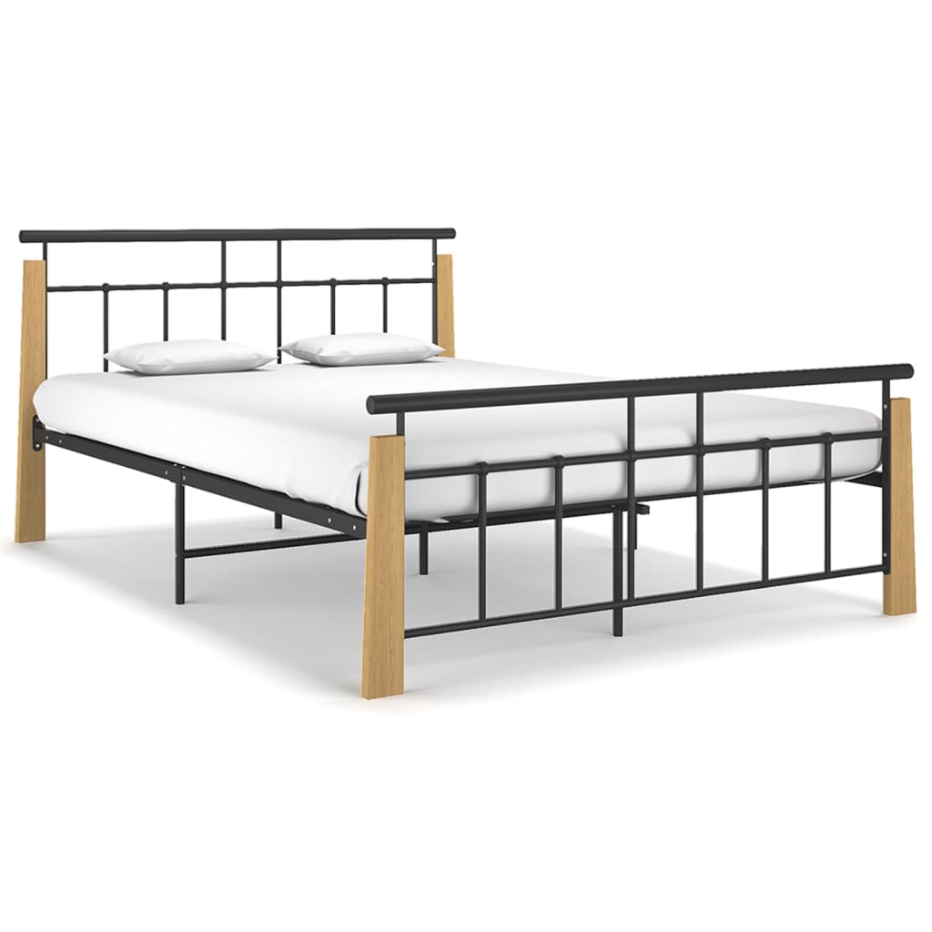 Bed Frame Without Mattress Metal And Solid Oak Wood