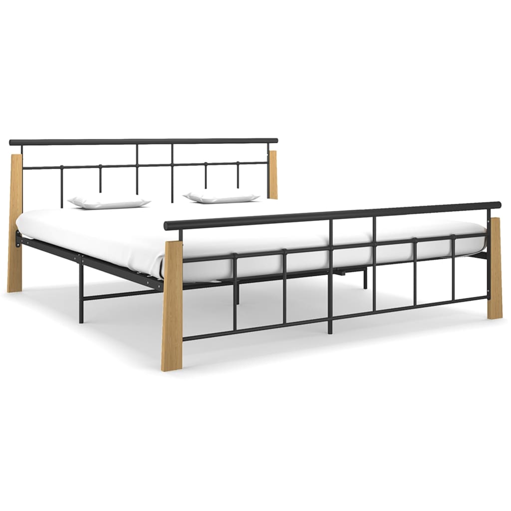 Bed Frame Without Mattress Metal And Solid Oak Wood