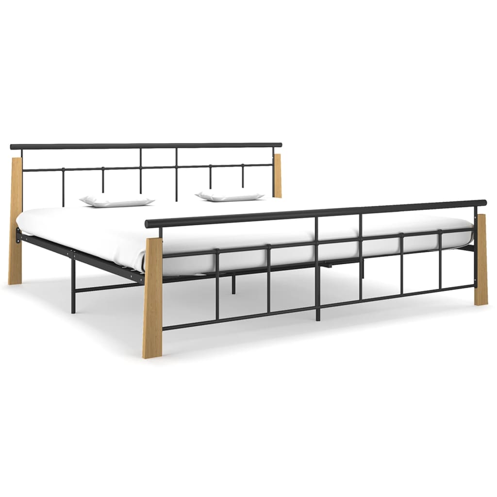 Bed Frame Without Mattress Metal And Solid Oak Wood