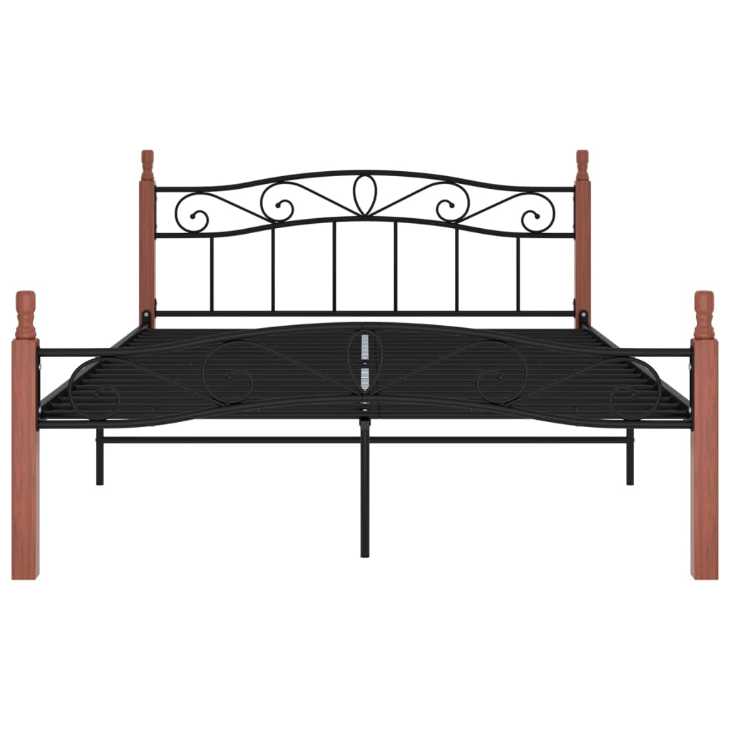 Bed Frame Without Mattress Black Metal&Solid Oak Wood