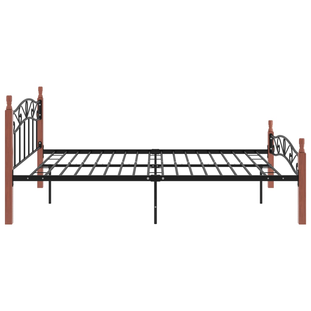 Bed Frame Without Mattress Black Metal&Solid Oak Wood