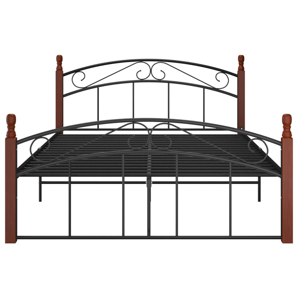 Bed Frame Without Mattress Black Metal&Solid Oak Wood