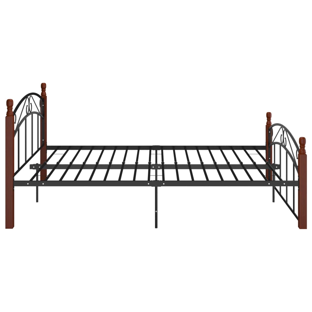 Bed Frame Without Mattress Black Metal&Solid Oak Wood