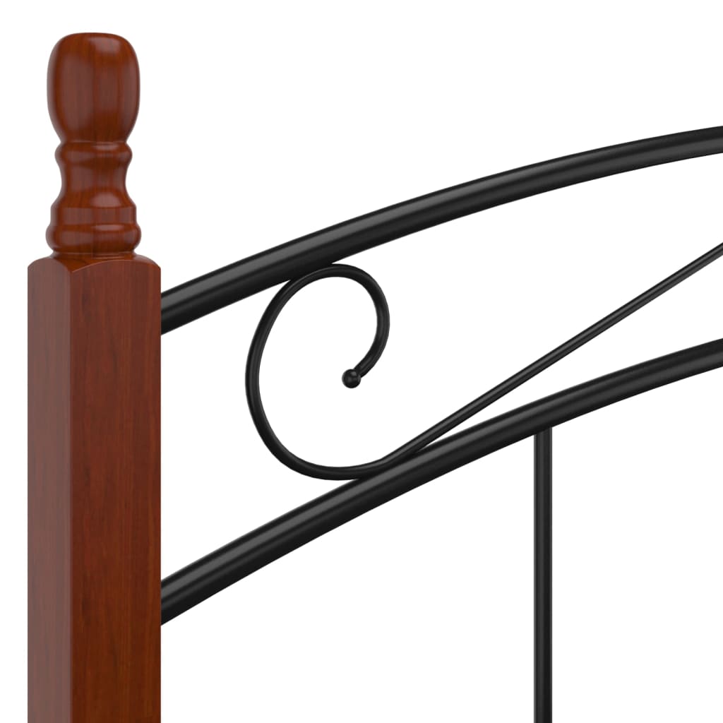 Bed Frame Without Mattress Black Metal&Solid Oak Wood