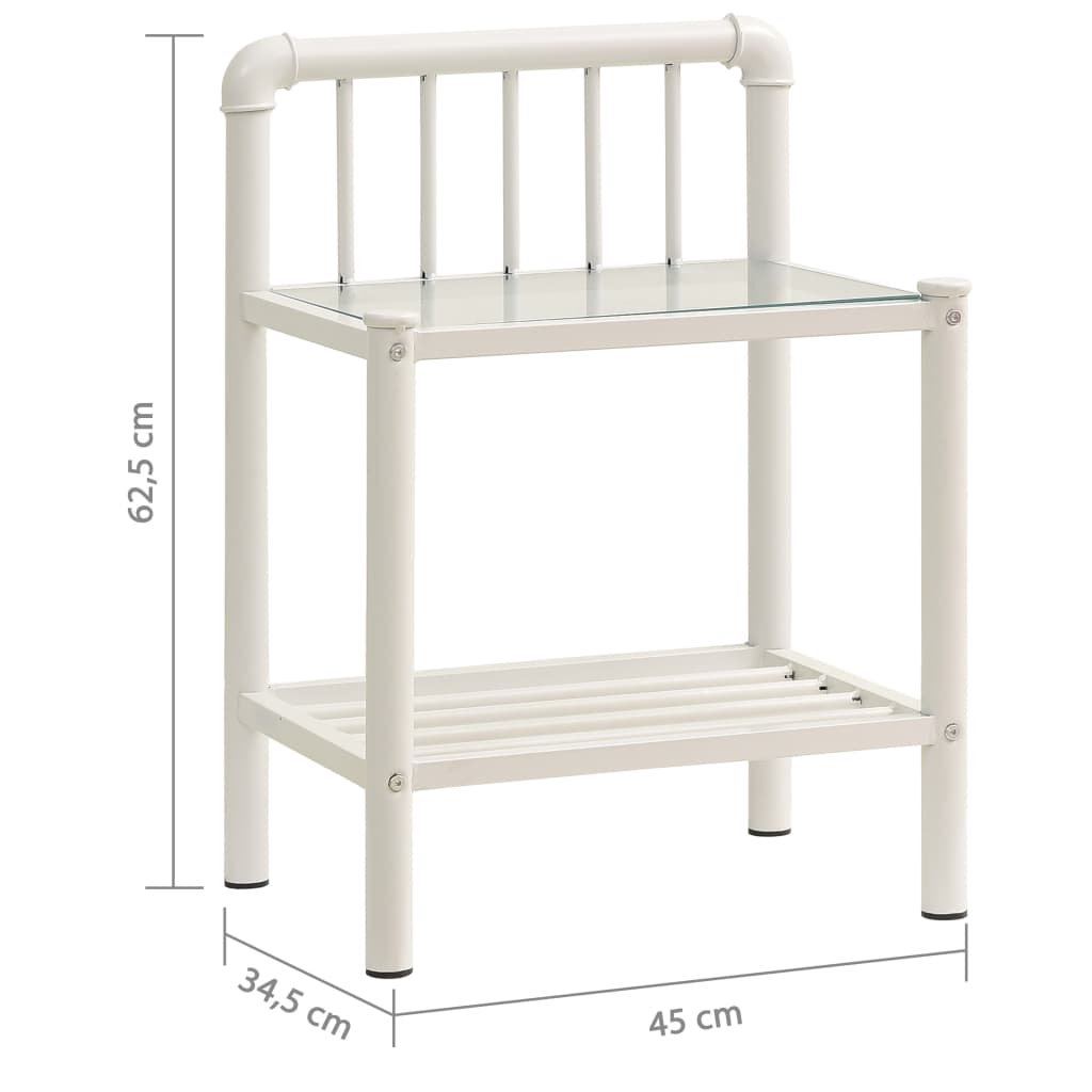 Bedside Cabinet White&Transparent 45X34.5X62.5 Cm Metal & Glass