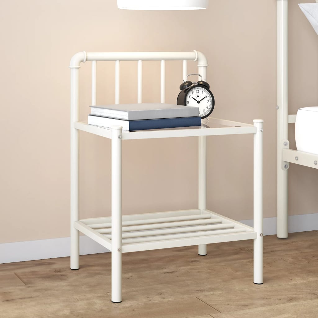 Bedside Cabinet White&Transparent 45X34.5X62.5 Cm Metal & Glass