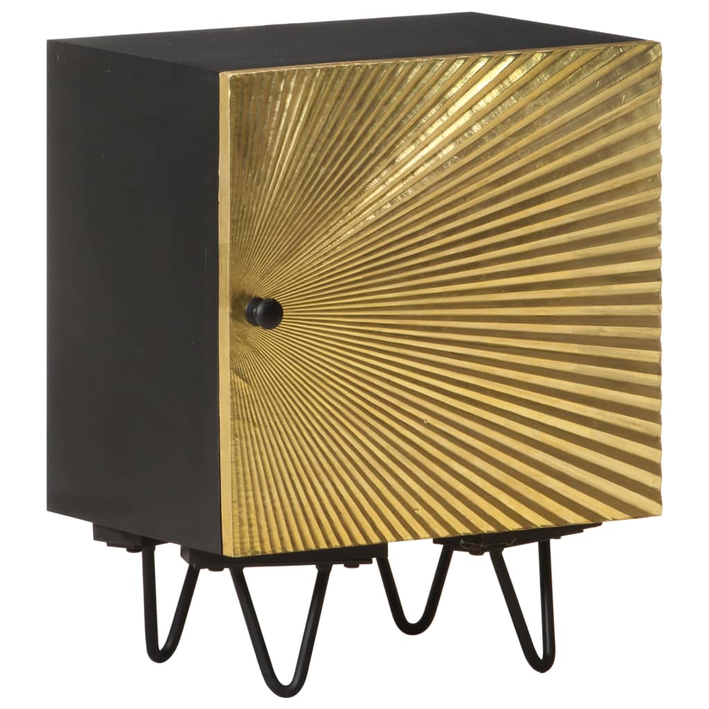 Bedside Cabinet With Brass Front 40X30X50 Cm Solid Mango Wood