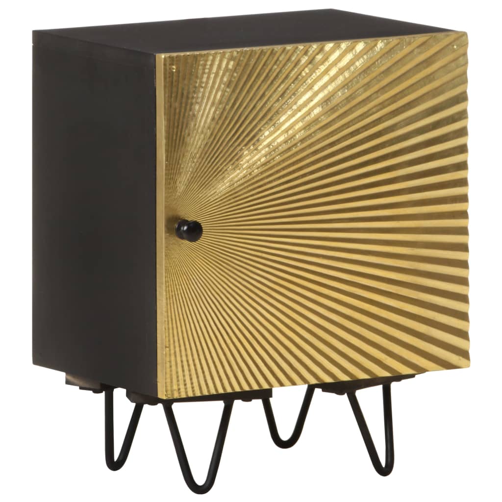 Bedside Cabinet With Brass Front 40X30X50 Cm Solid Mango Wood