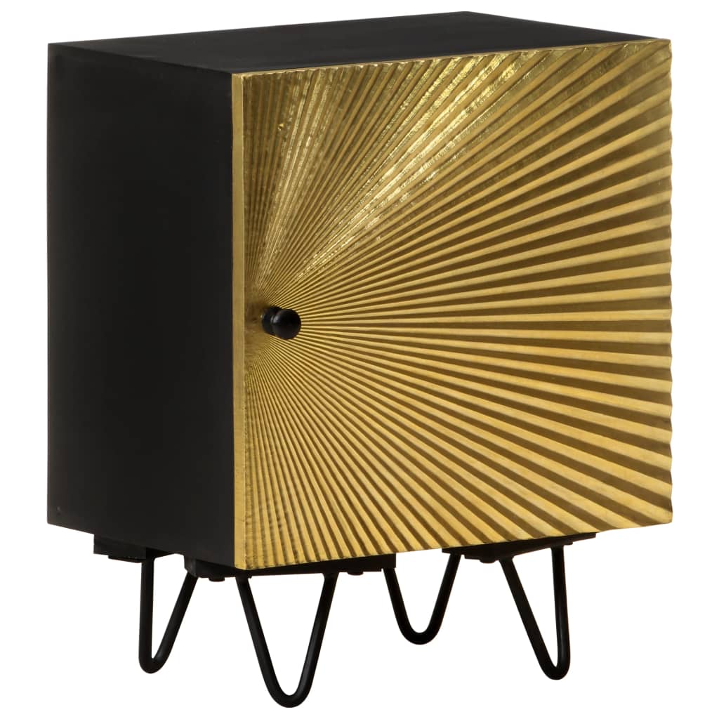 Bedside Cabinet With Brass Front 40X30X50 Cm Solid Mango Wood