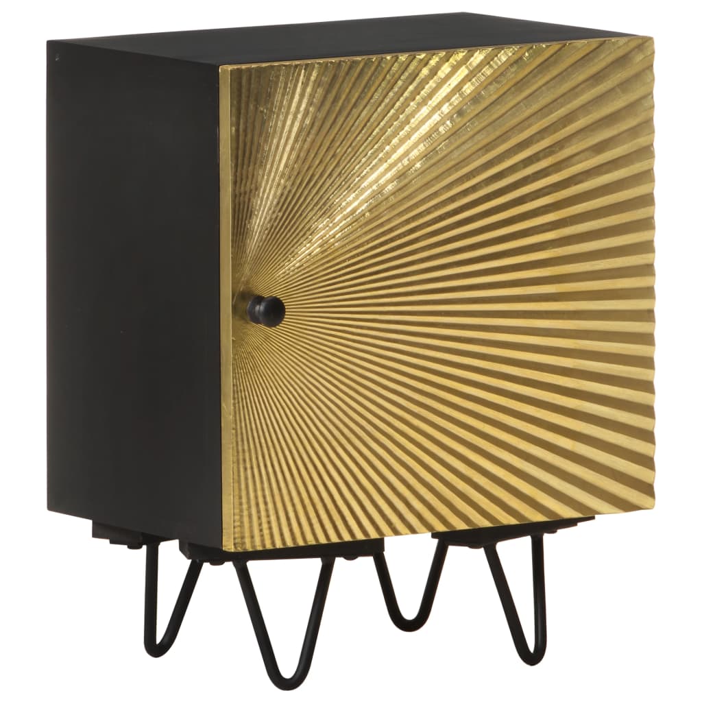 Bedside Cabinet With Brass Front 40X30X50 Cm Solid Mango Wood