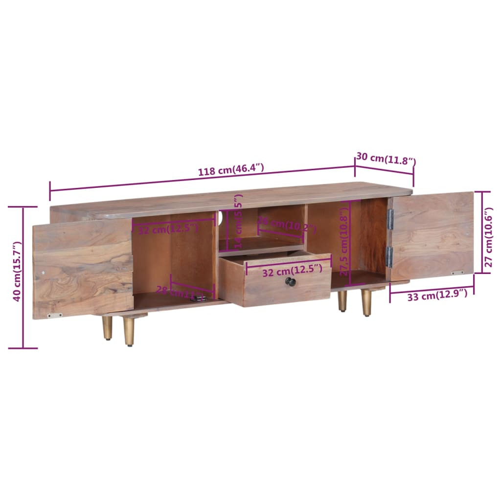 Tv Cabinet 118X30X40 Cm Solid Acacia Wood