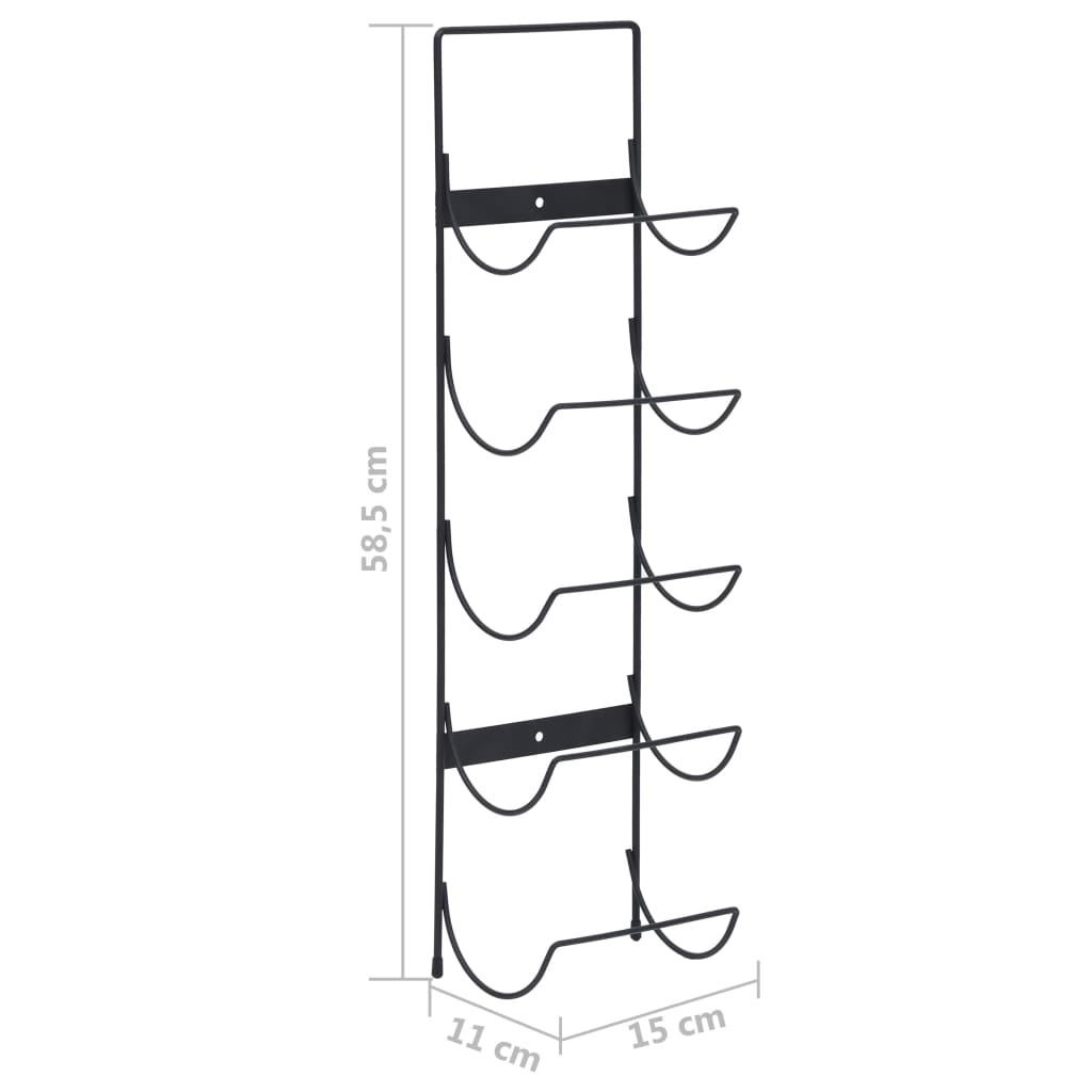 Wall Mounted Wine Rack For 5 Bottles Black Iron