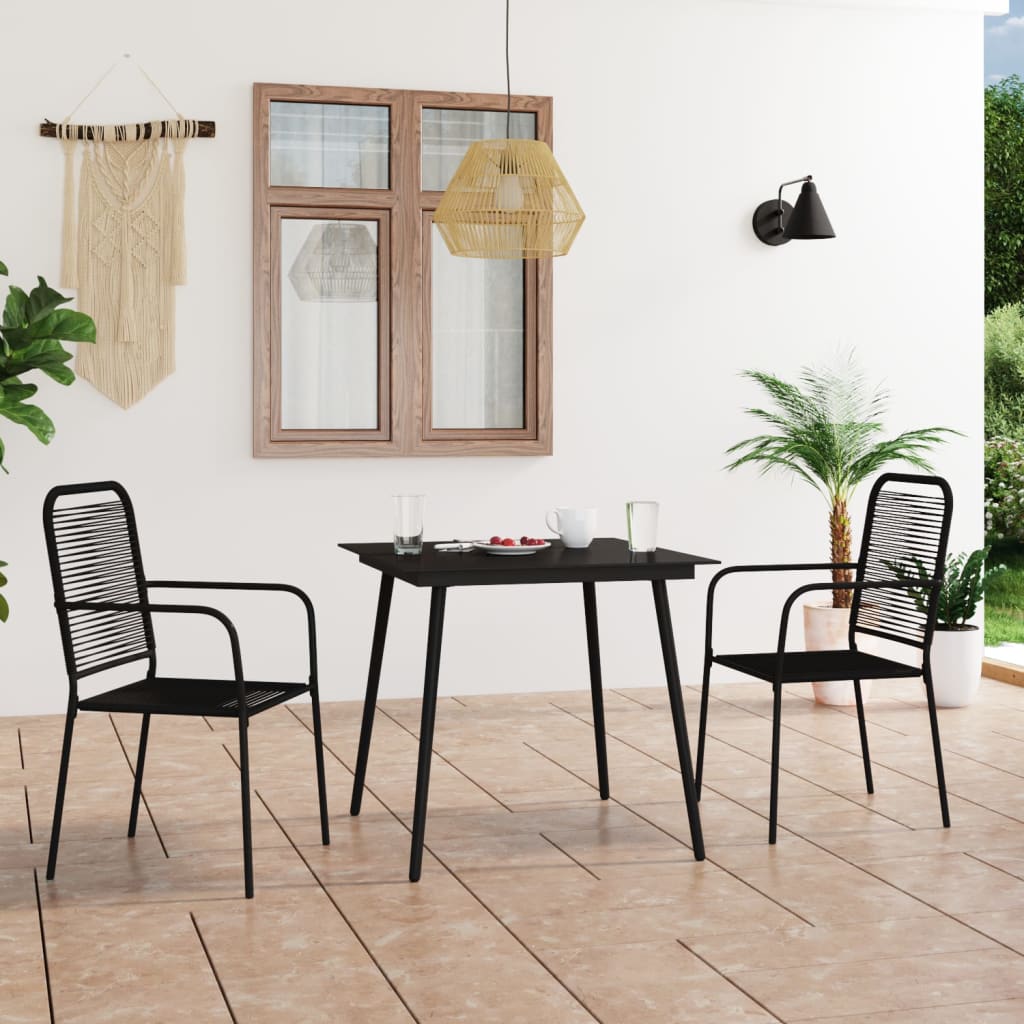 3 Piece Garden Dining Set Cotton Rope And Steel Black