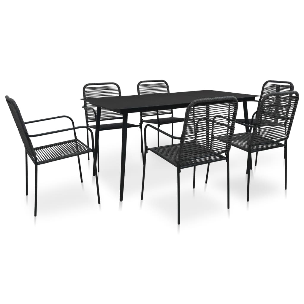 7 Piece Garden Dining Set Cotton Rope And Steel Black