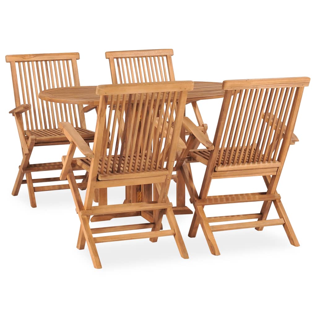 5 Piece Folding Outdoor Dining Set Solid Teak Wood 120 X 70 X 75 Cm