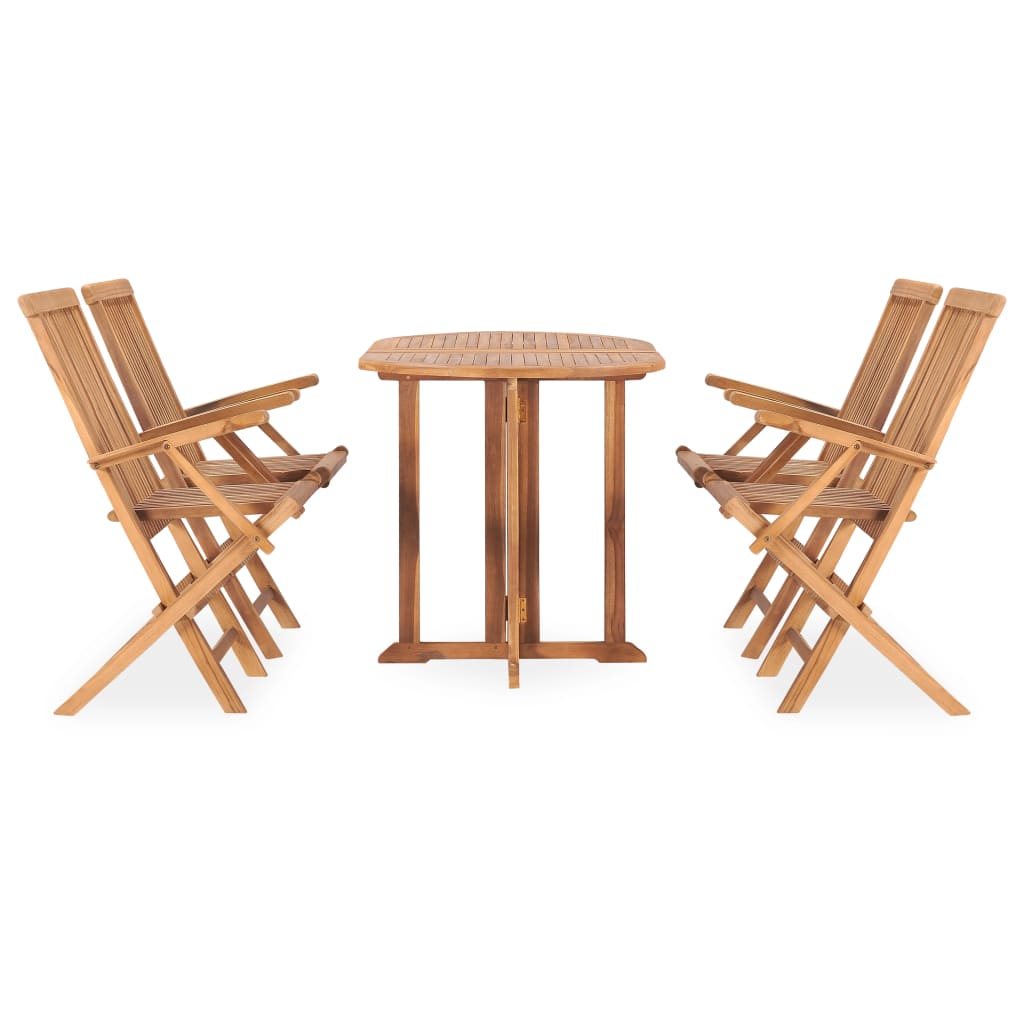5 Piece Folding Outdoor Dining Set Solid Teak Wood 120 X 70 X 75 Cm