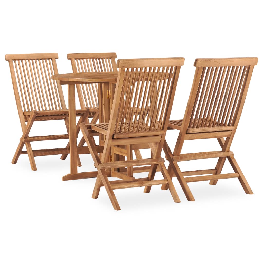 5 Piece Folding Outdoor Dining Set Solid Teak Wood Ø 90 X 75 Cm