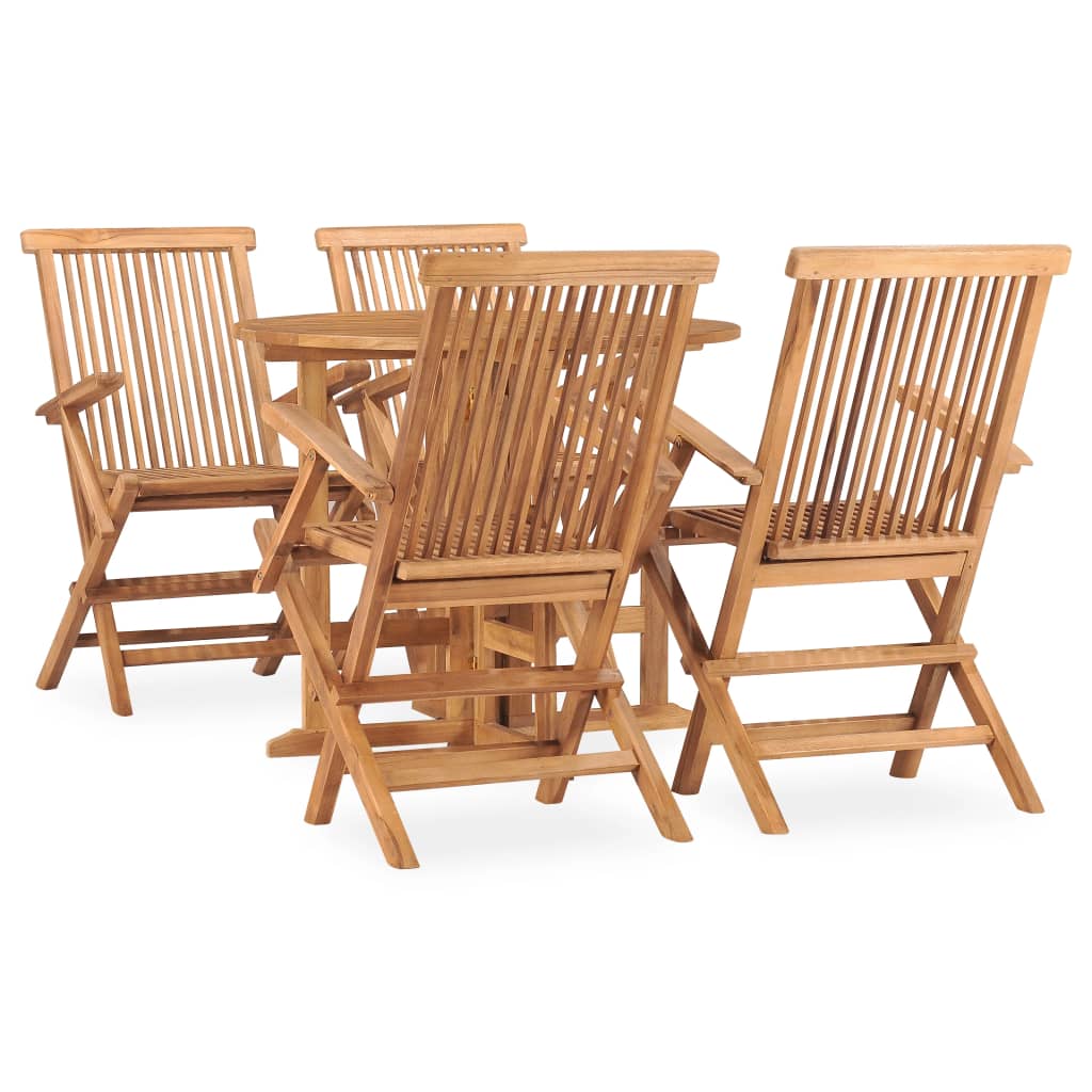 5 Piece Folding Outdoor Dining Set Solid Teak Wood Ø 90 X 75 Cm