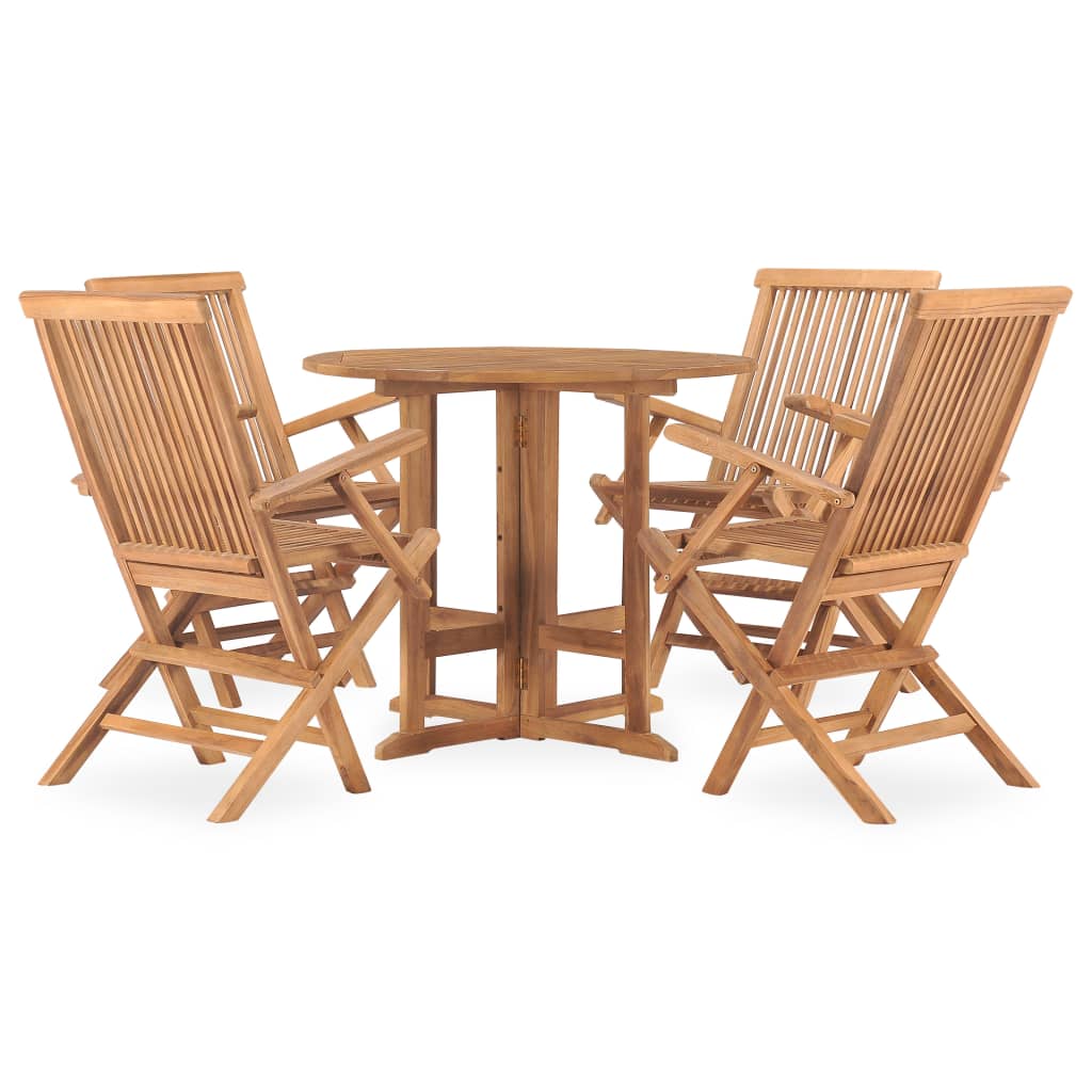 5 Piece Folding Outdoor Dining Set Solid Teak Wood Ø 90 X 75 Cm