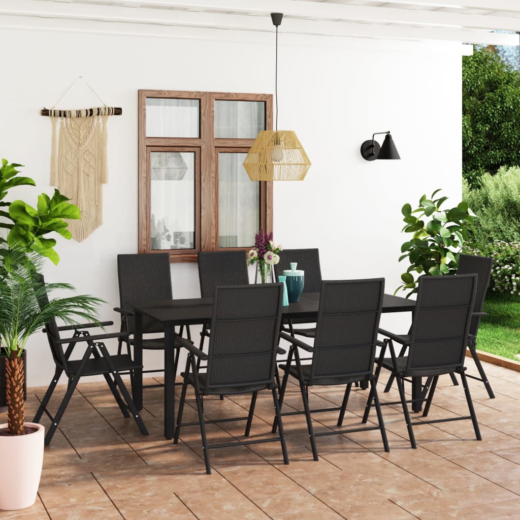 7 Piece Garden Dining Set Black