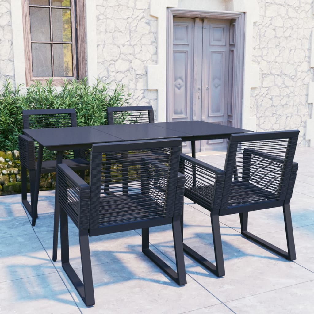 5 Piece Outdoor Dining Set Pvc Rattan Black