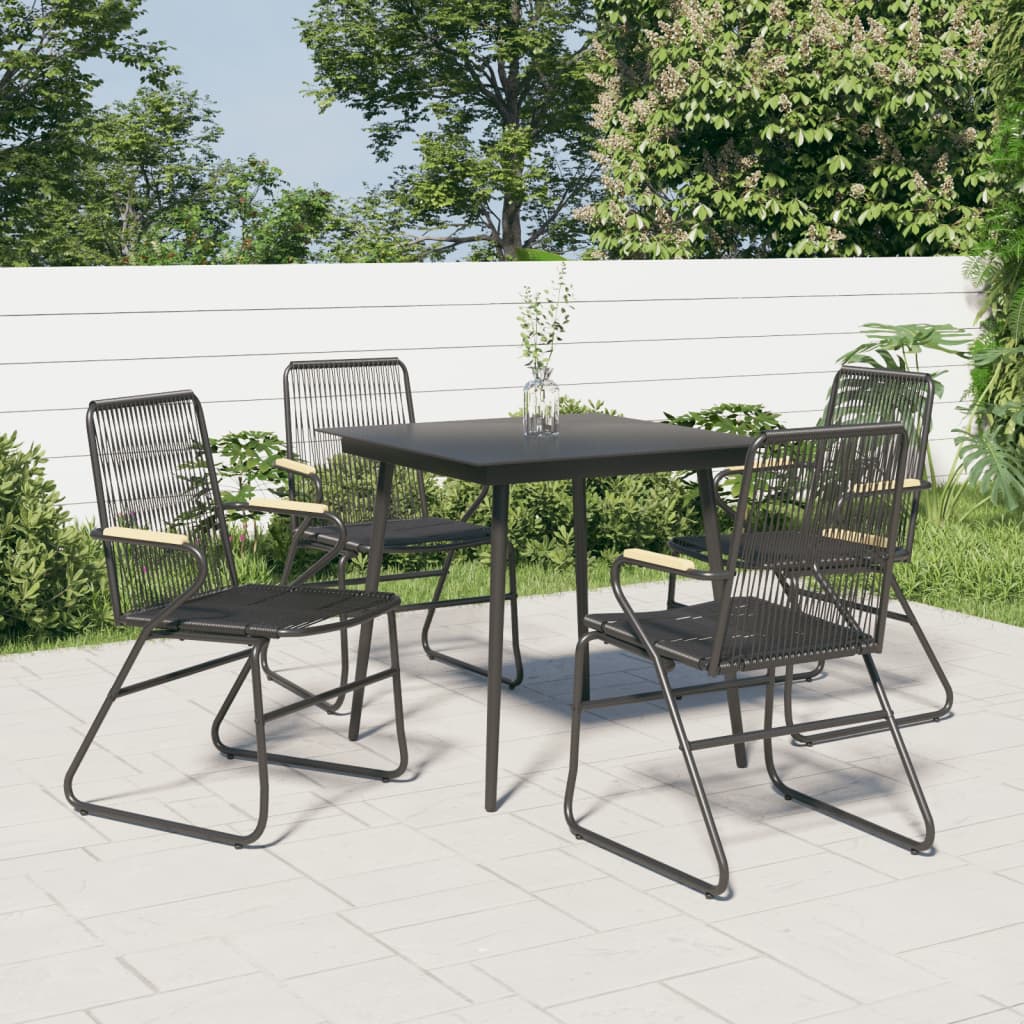 5 Piece Garden Dining Set Black Pvc Rattan