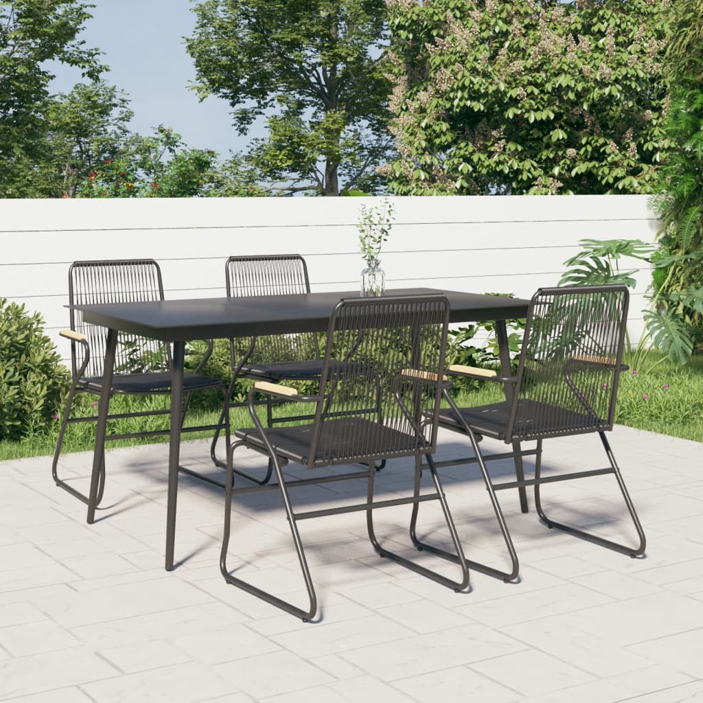 7 Piece Garden Dining Set Black Pvc Rattan