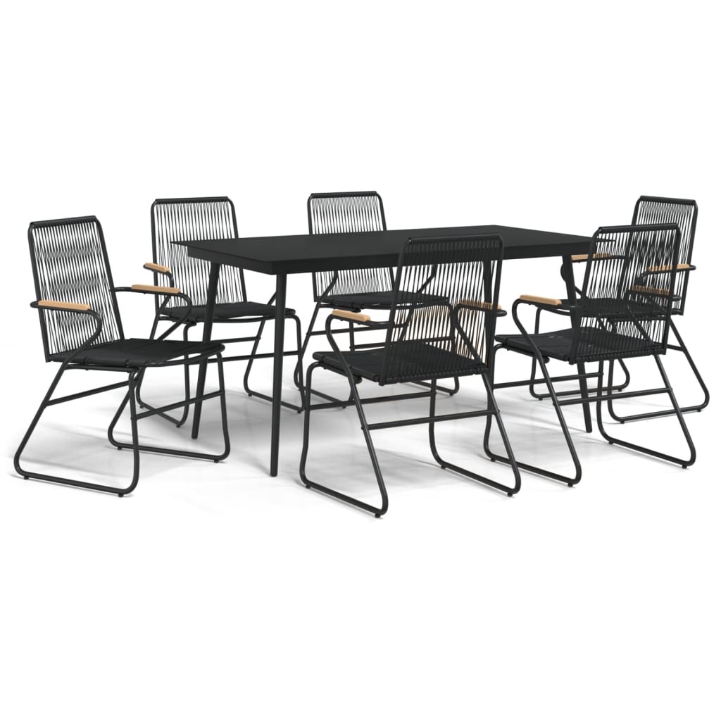 7 Piece Garden Dining Set Black Pvc Rattan