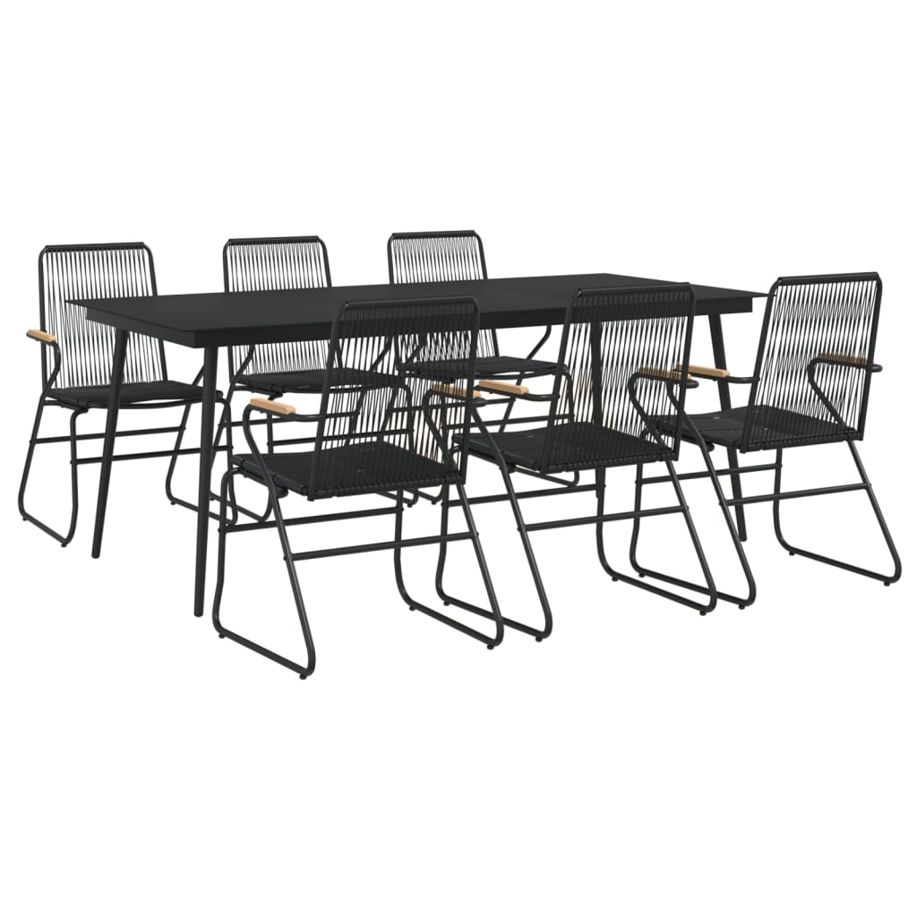 7 Piece Garden Dining Set Black Pvc Rattan