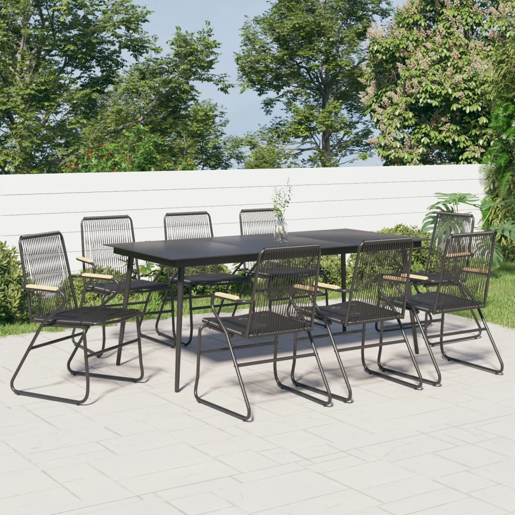 7 Piece Garden Dining Set Black Pvc Rattan