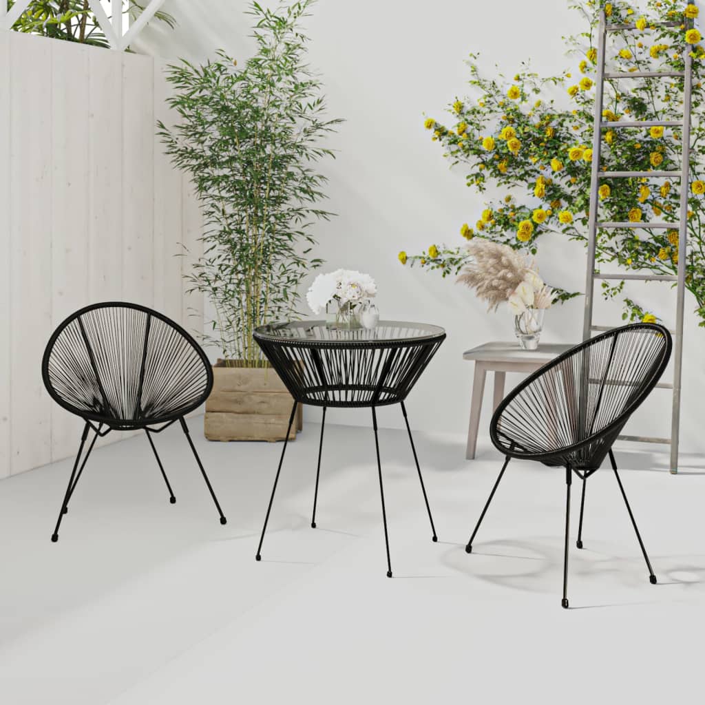 3 Piece Outdoor Dining Set Pvc Rattan Black
