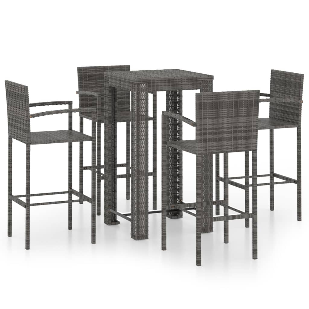 5 Piece Outdoor Bar Set With Armrest Poly Rattan Grey