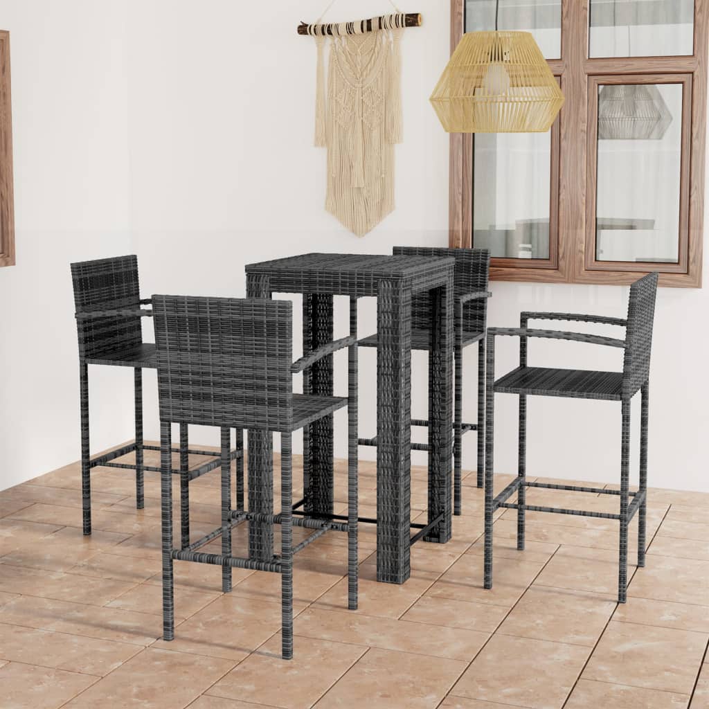 5 Piece Outdoor Bar Set With Armrest Poly Rattan Grey