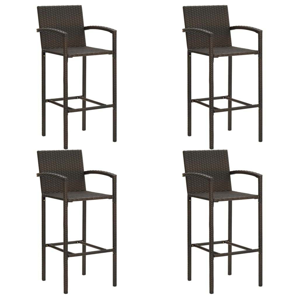 5 Piece Outdoor Bar Set With Armrest Poly Rattan Brown