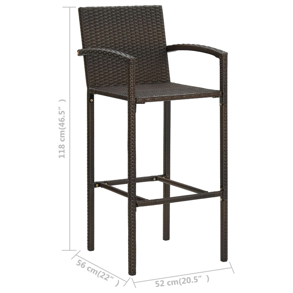 5 Piece Outdoor Bar Set With Armrest Poly Rattan Brown