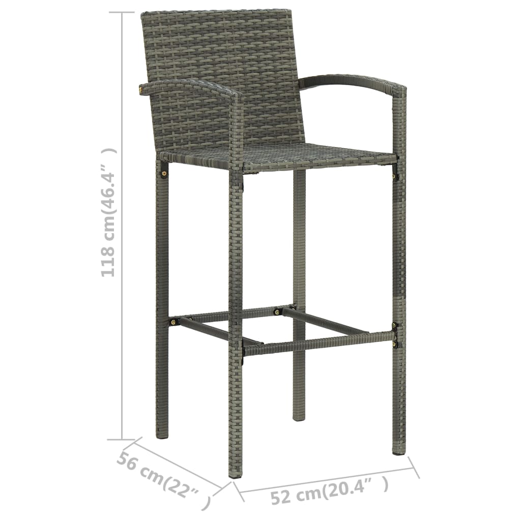 5 Piece Outdoor Bar Set With Armrest Poly Rattan Grey