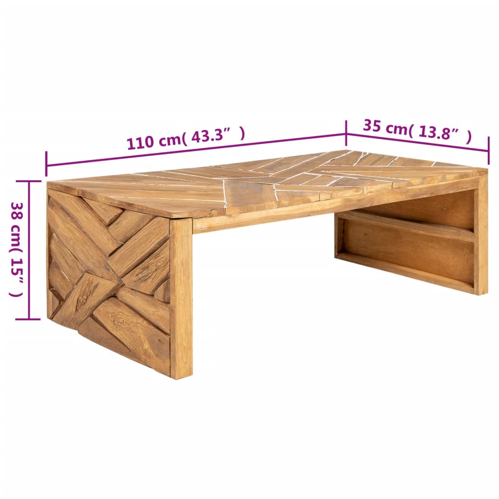 Coffee Table Erosion Solid Teak Wood 110X35X38 Cm