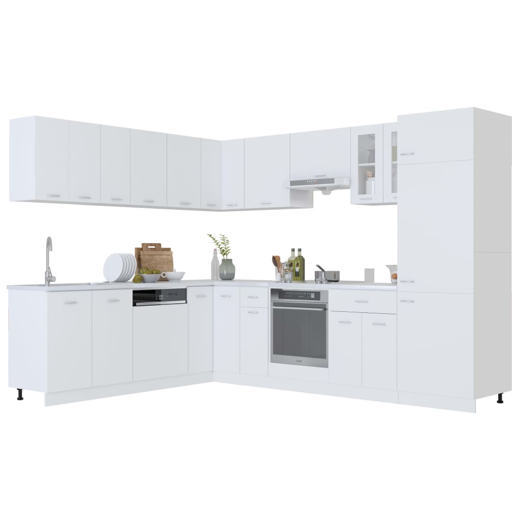 14 Piece Kitchen Cabinet Set Lyon White Engineered Wood